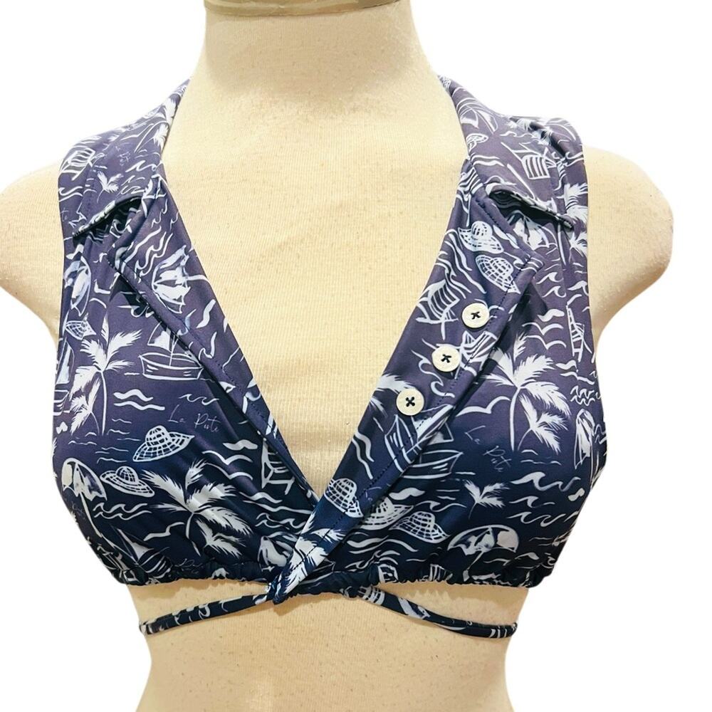 La Porte Bikini Top Beach Toile Print Sailor Size Medium NWT
